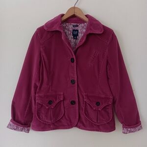 GAP Women's Rose Pink Classic Tailored Corduroy Blazer with Floral Cuffs 4